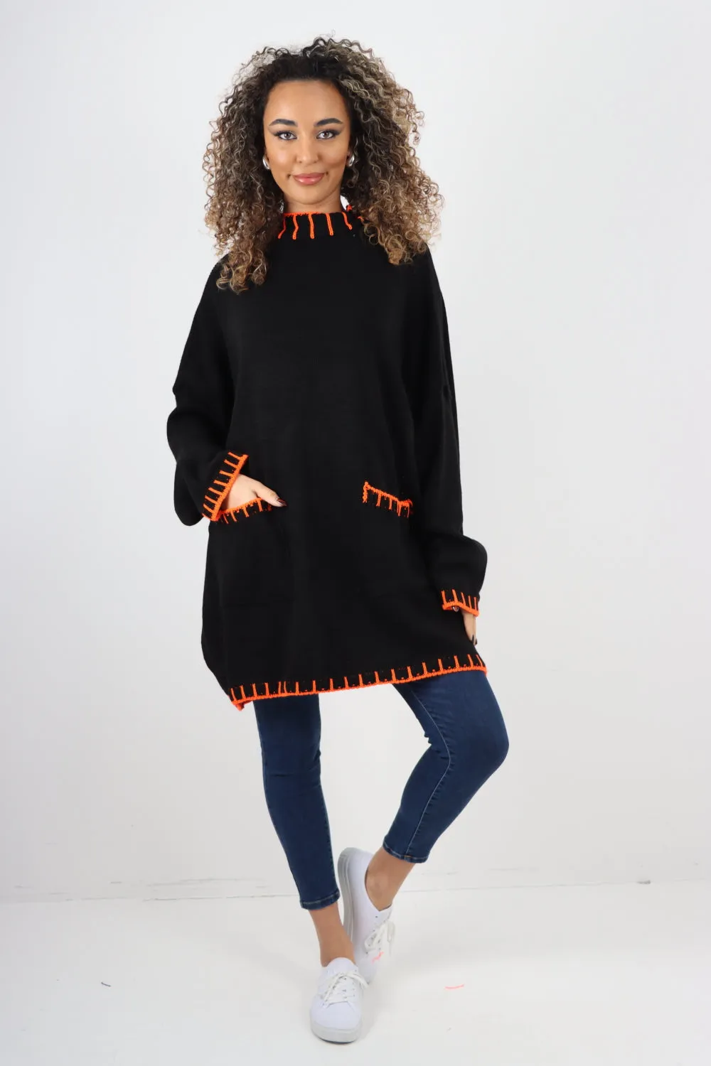Italian Colour Pop Stich Long Sleeve Knitted Jumper Top