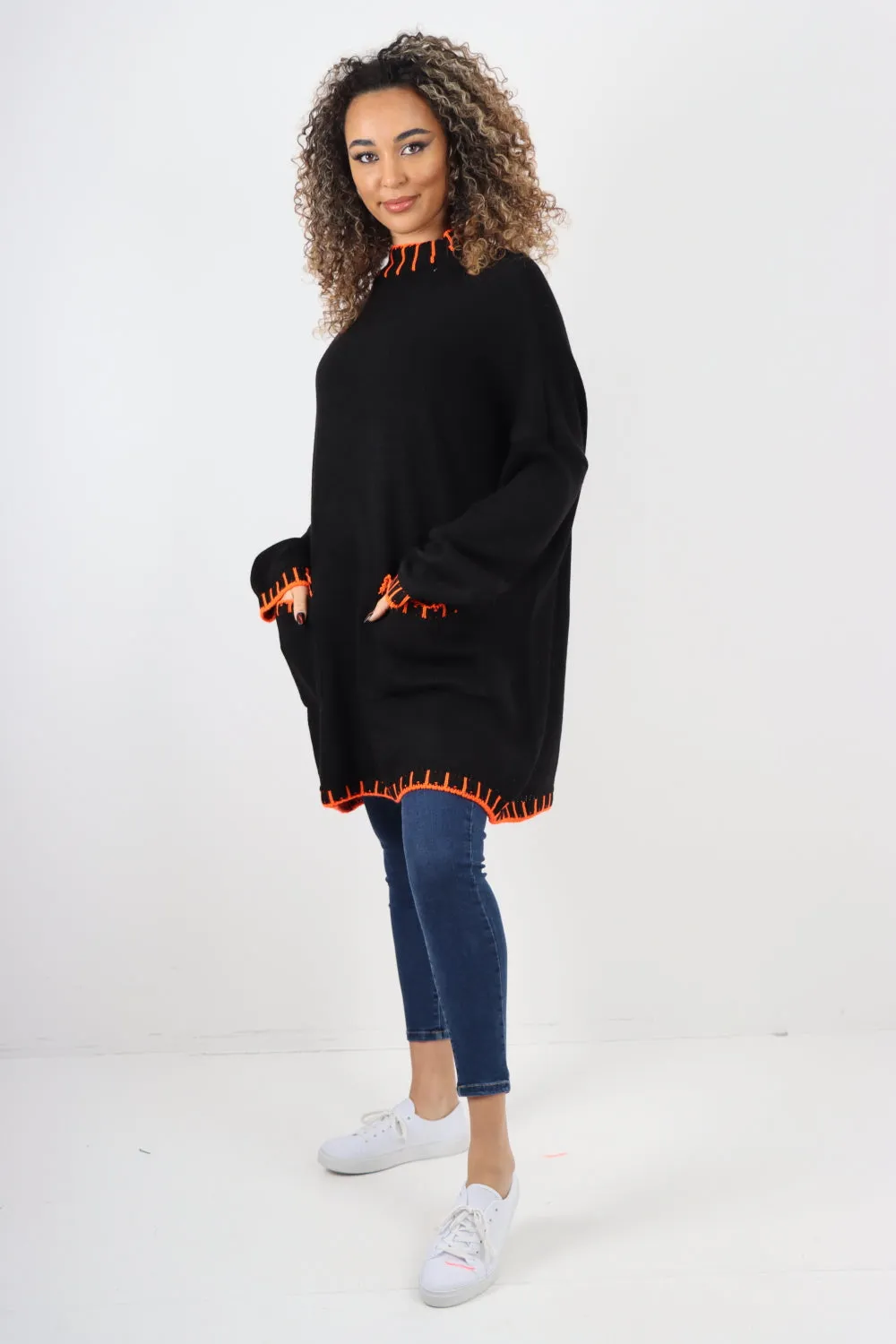Italian Colour Pop Stich Long Sleeve Knitted Jumper Top