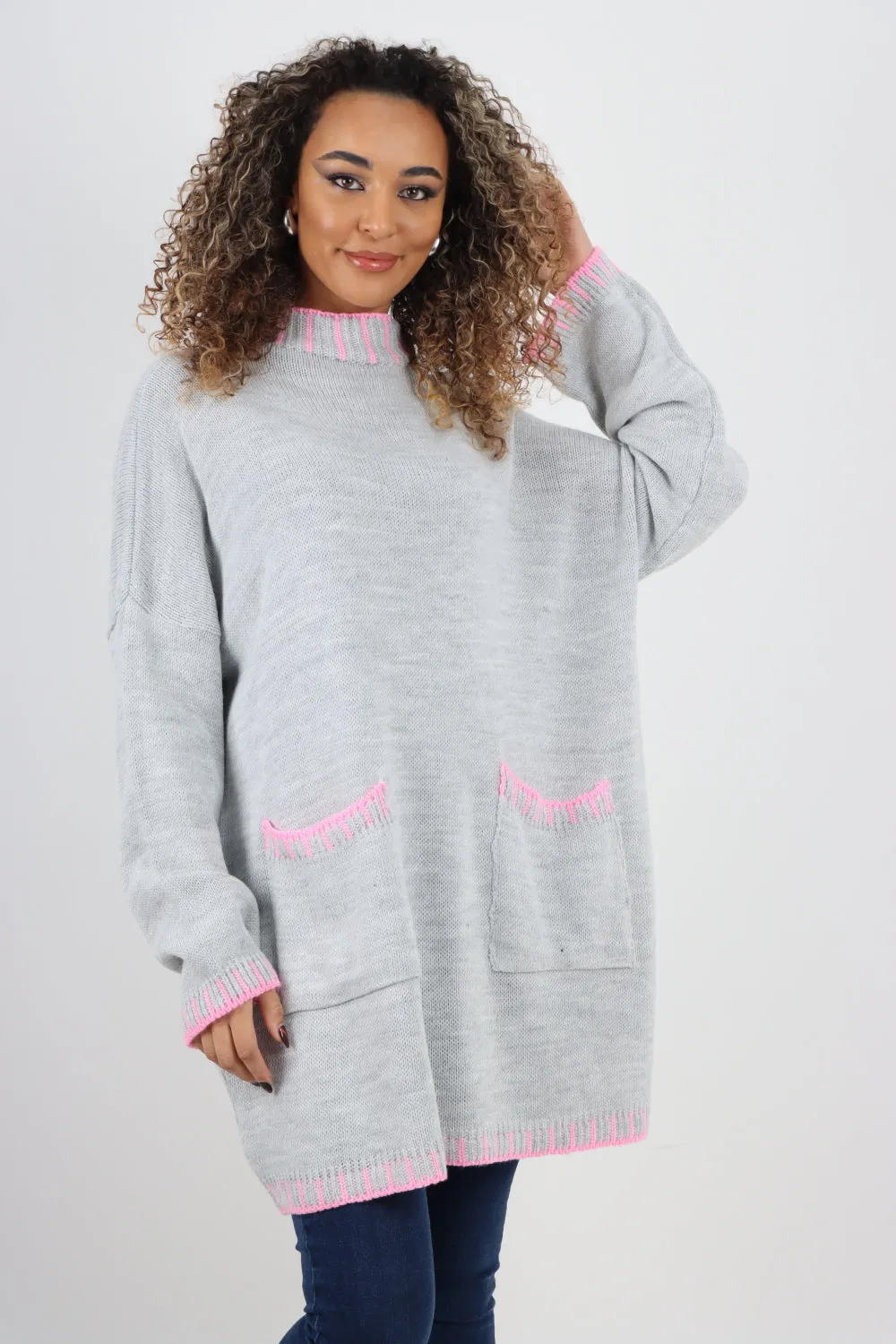 Italian Colour Pop Stich Long Sleeve Knitted Jumper Top