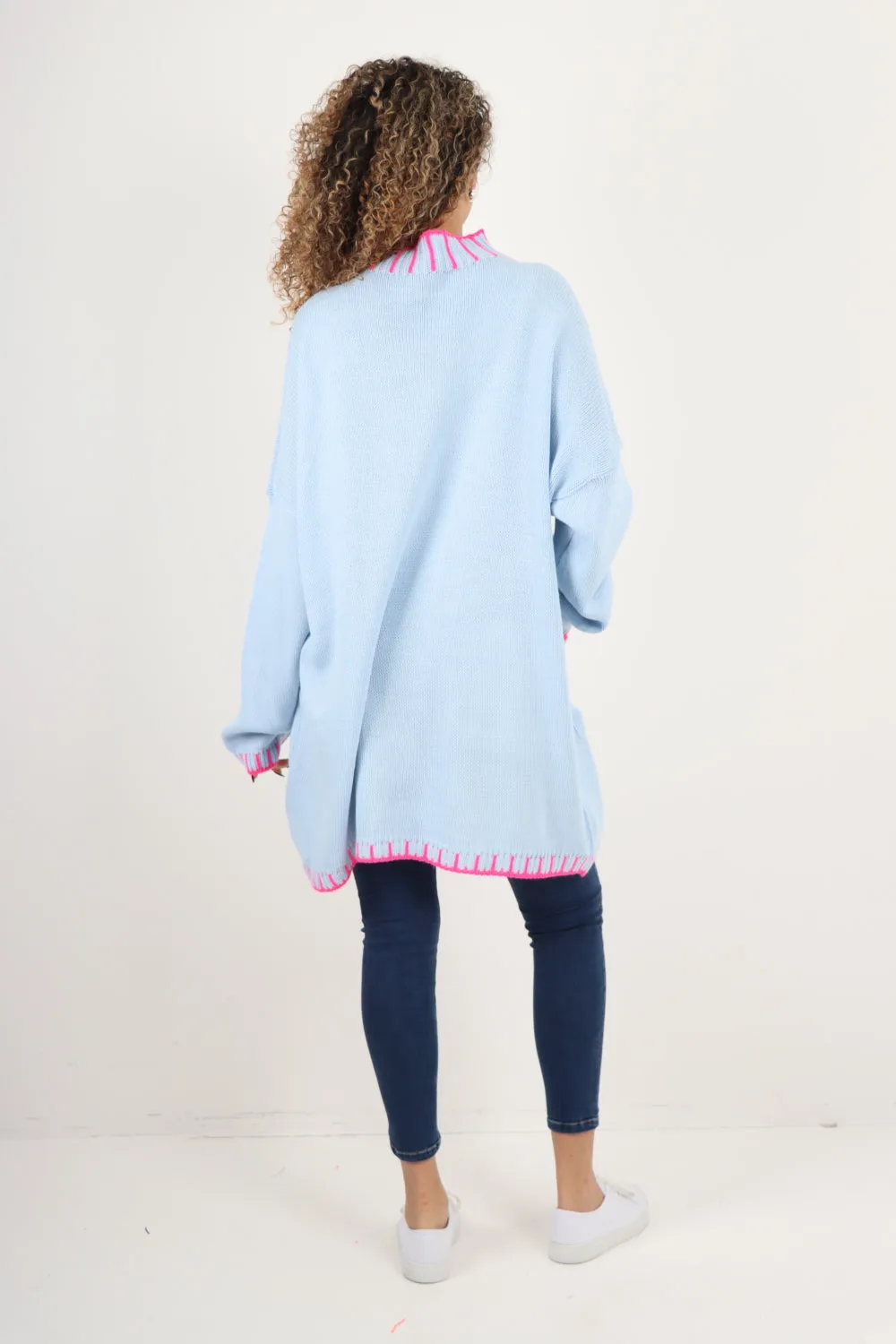 Italian Colour Pop Stich Long Sleeve Knitted Jumper Top