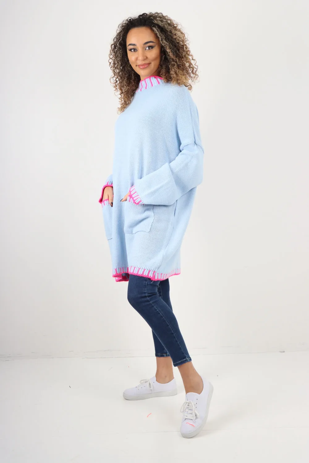 Italian Colour Pop Stich Long Sleeve Knitted Jumper Top