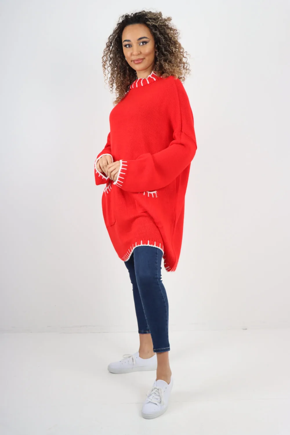 Italian Colour Pop Stich Long Sleeve Knitted Jumper Top