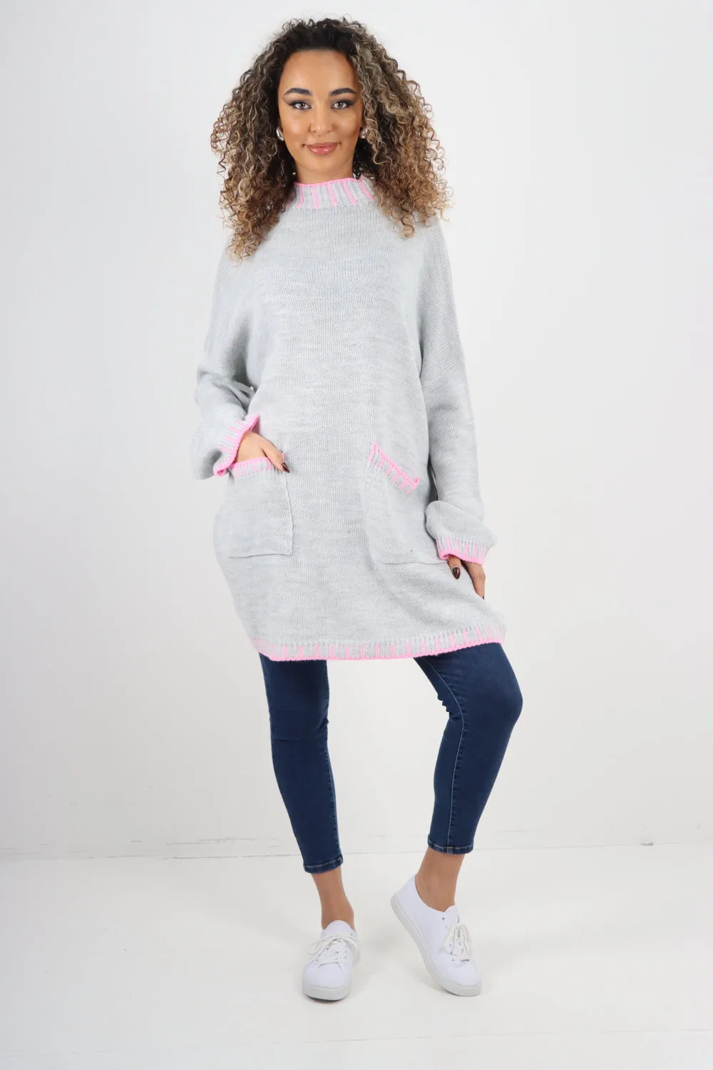 Italian Colour Pop Stich Long Sleeve Knitted Jumper Top