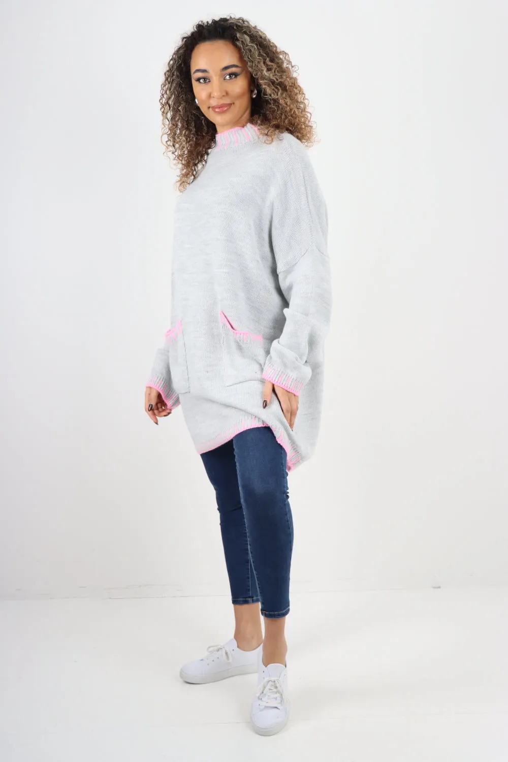 Italian Colour Pop Stich Long Sleeve Knitted Jumper Top