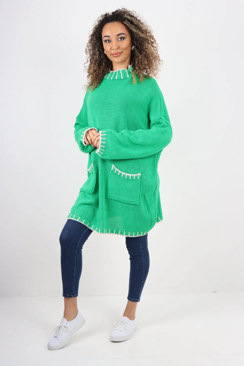 Italian Colour Pop Stich Long Sleeve Knitted Jumper Top