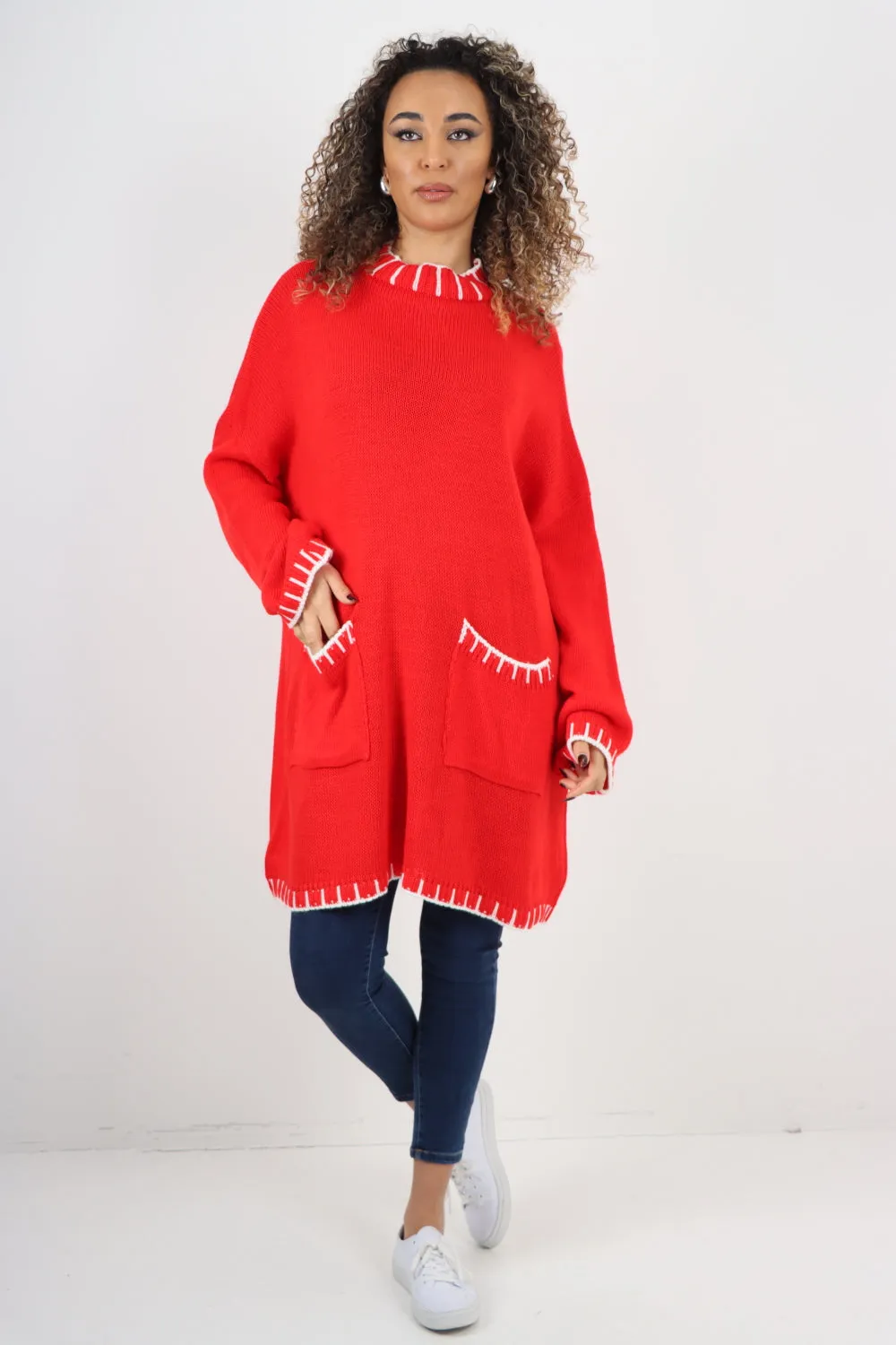 Italian Colour Pop Stich Long Sleeve Knitted Jumper Top