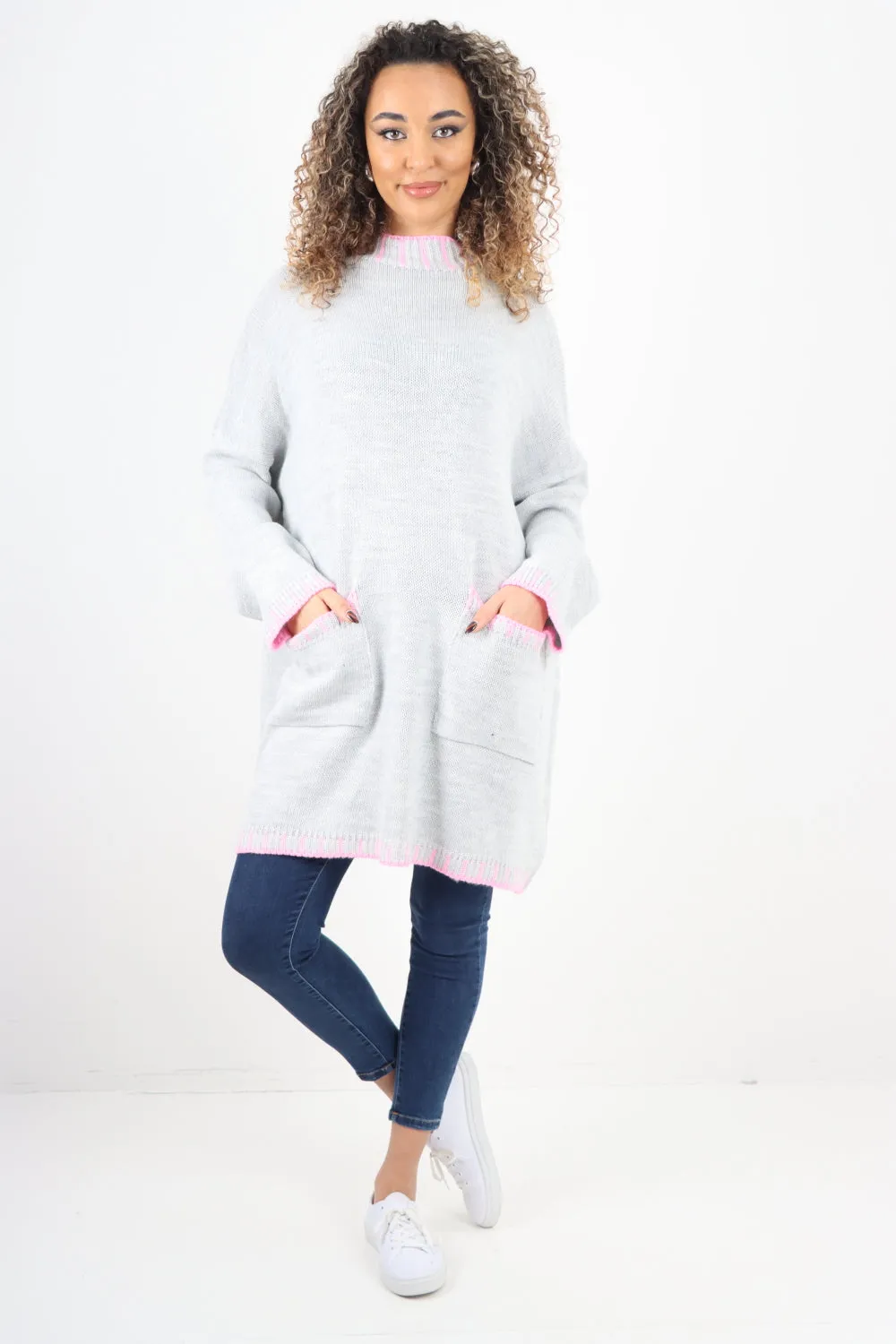 Italian Colour Pop Stich Long Sleeve Knitted Jumper Top