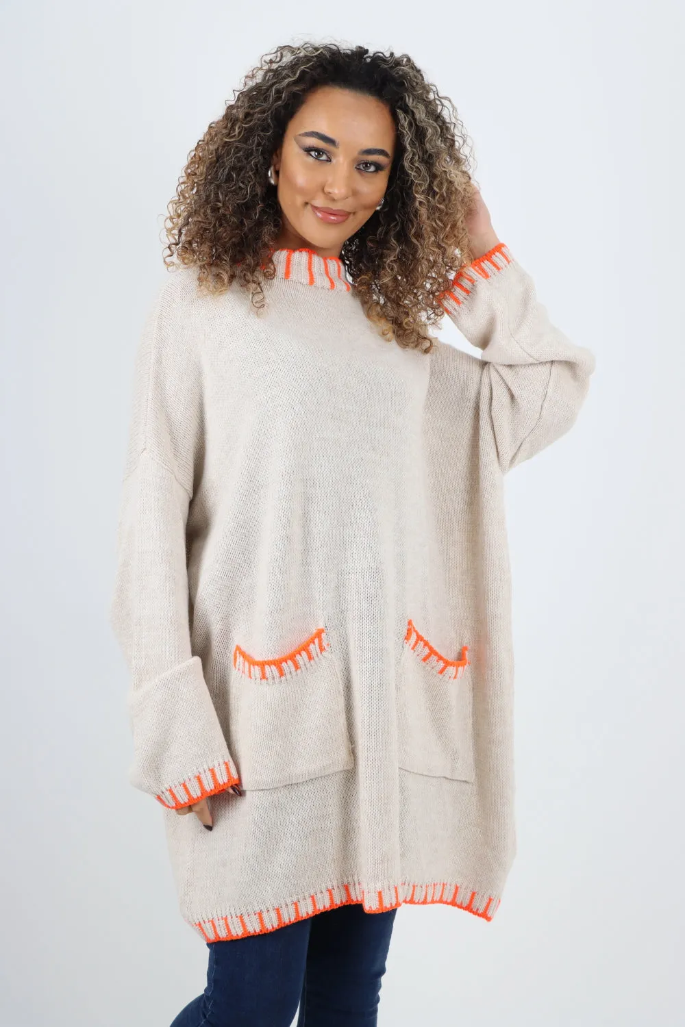 Italian Colour Pop Stich Long Sleeve Knitted Jumper Top