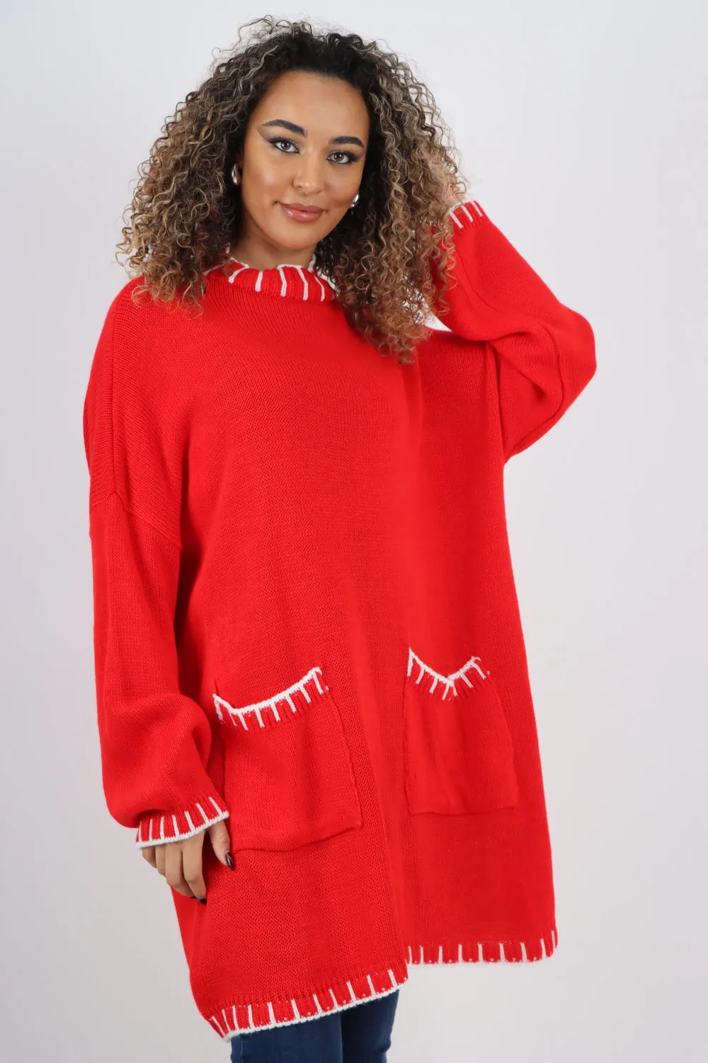 Italian Colour Pop Stich Long Sleeve Knitted Jumper Top