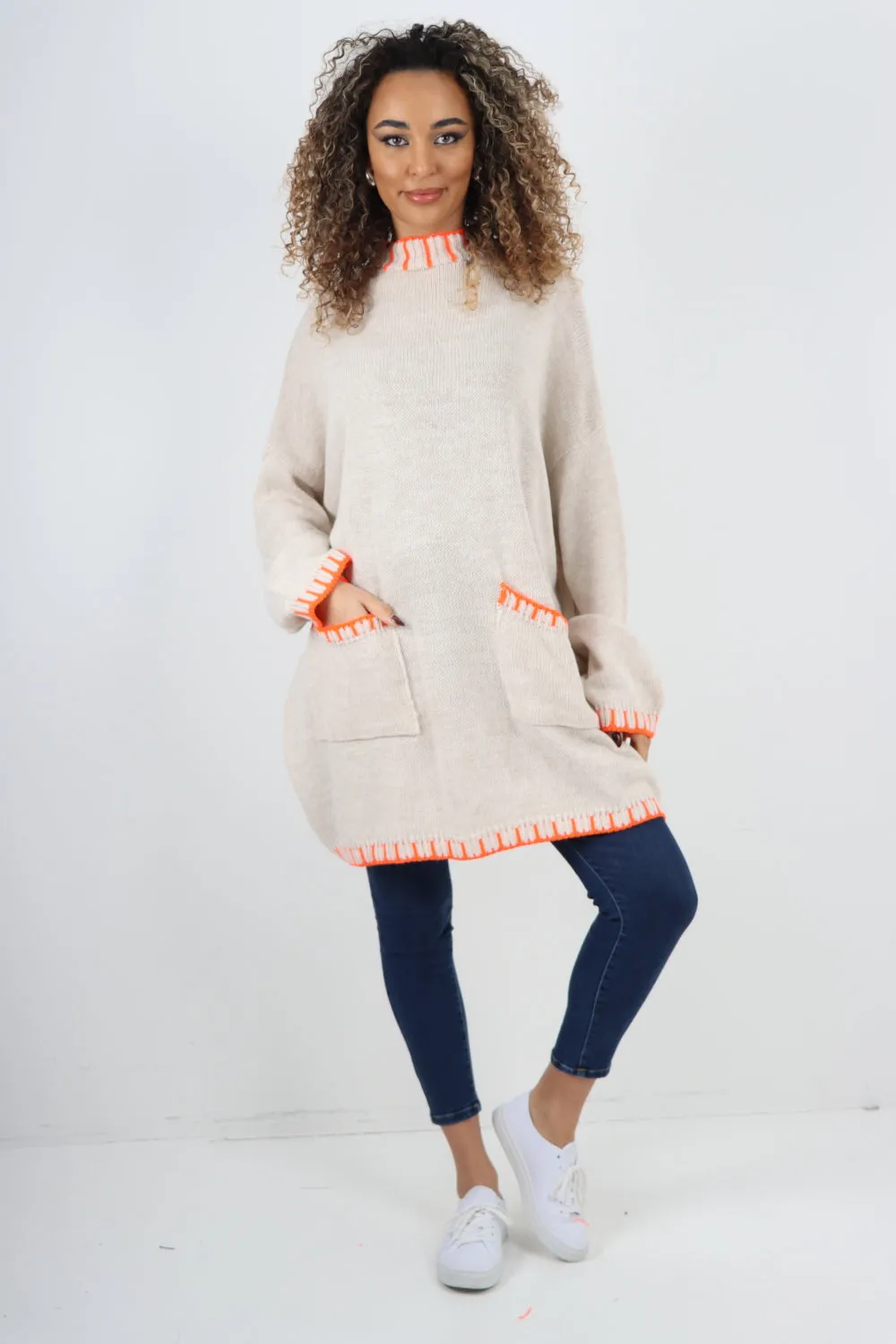 Italian Colour Pop Stich Long Sleeve Knitted Jumper Top