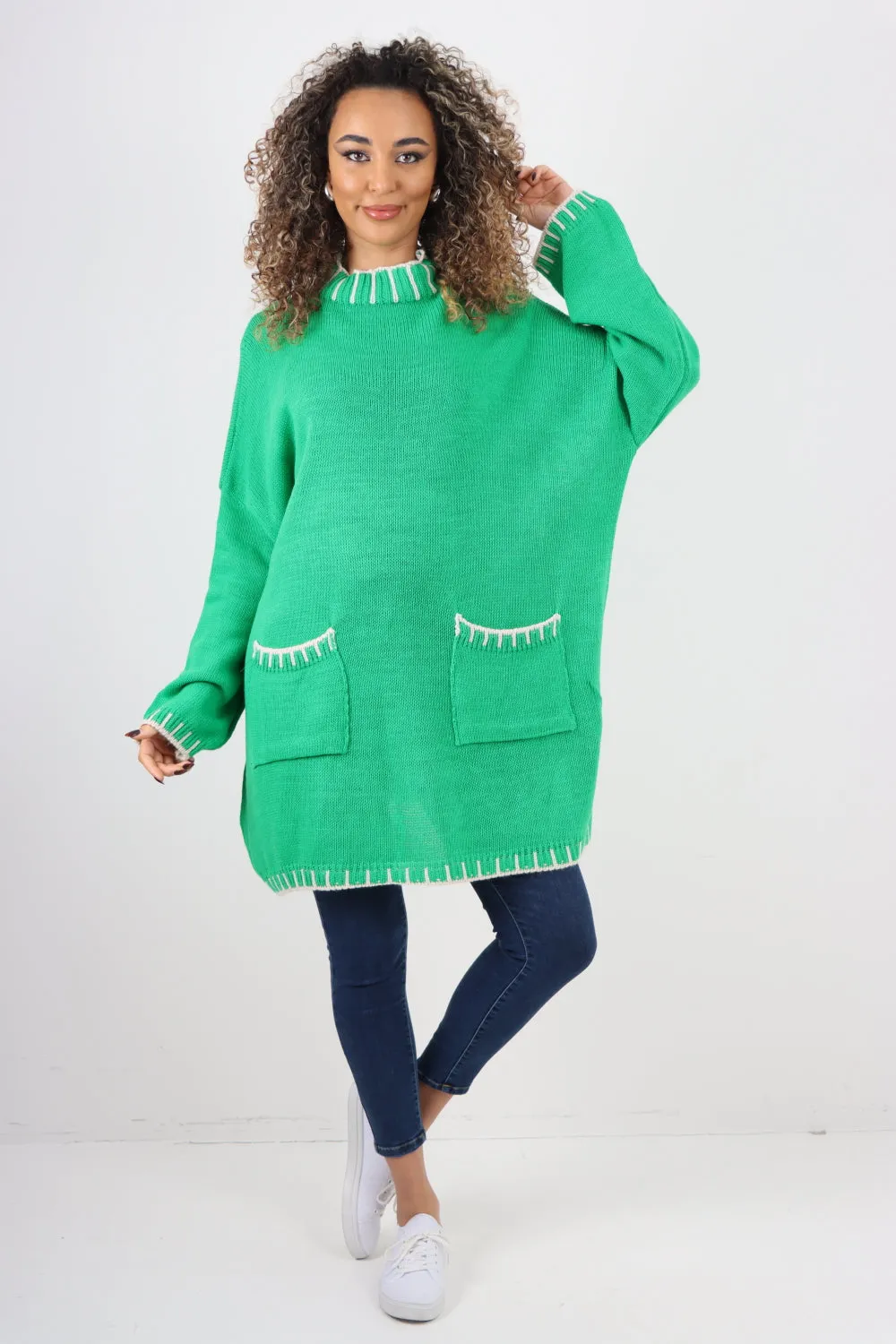 Italian Colour Pop Stich Long Sleeve Knitted Jumper Top