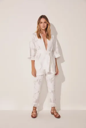 Jacquard Coconut Tree Short Kimono Cape With Fringes E4628A1710