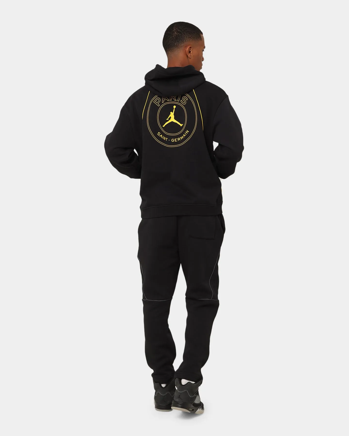 Jordan X Paris Saint-Germain Fleece Pullover Hoodie Black/Tour Yellow