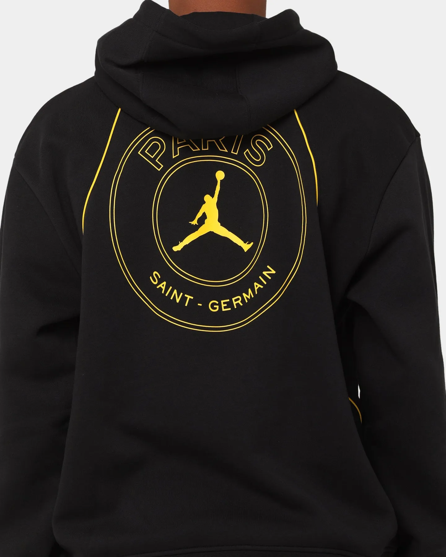 Jordan X Paris Saint-Germain Fleece Pullover Hoodie Black/Tour Yellow