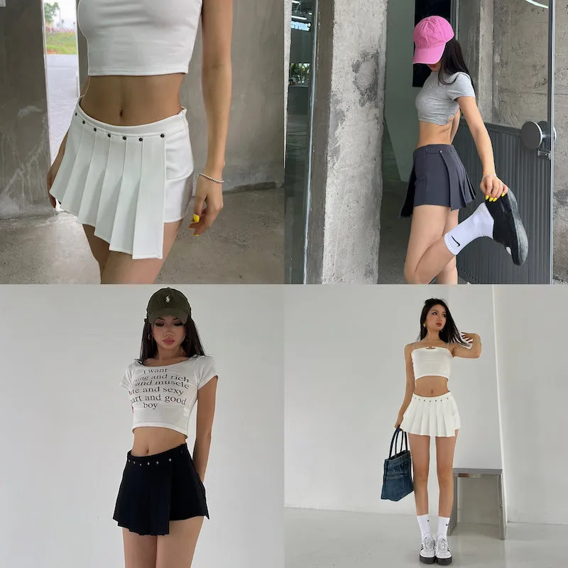 Julien Solid Color Slim Short Sleeve Backless Lace Up Cropped Top