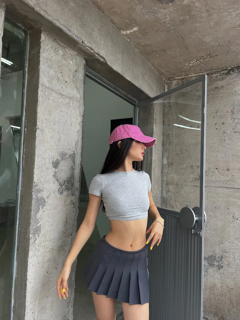 Julien Solid Color Slim Short Sleeve Backless Lace Up Cropped Top