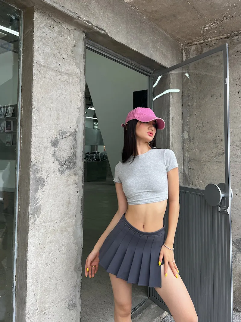 Julien Solid Color Slim Short Sleeve Backless Lace Up Cropped Top