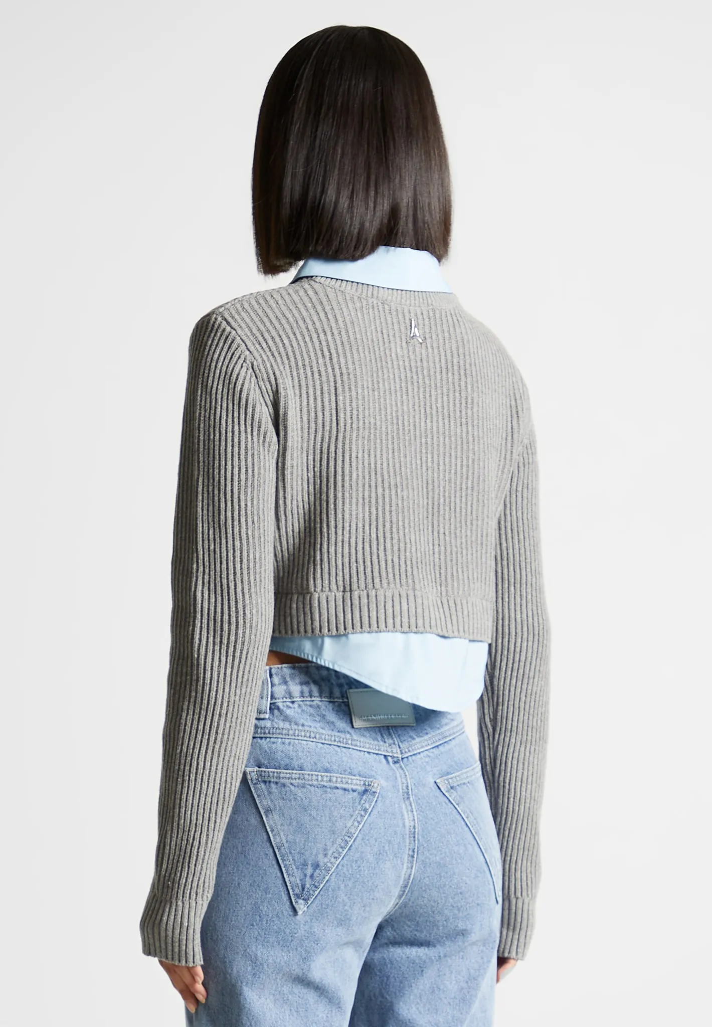 Knitted Jumper with Shirt Detail - Blue/Grey