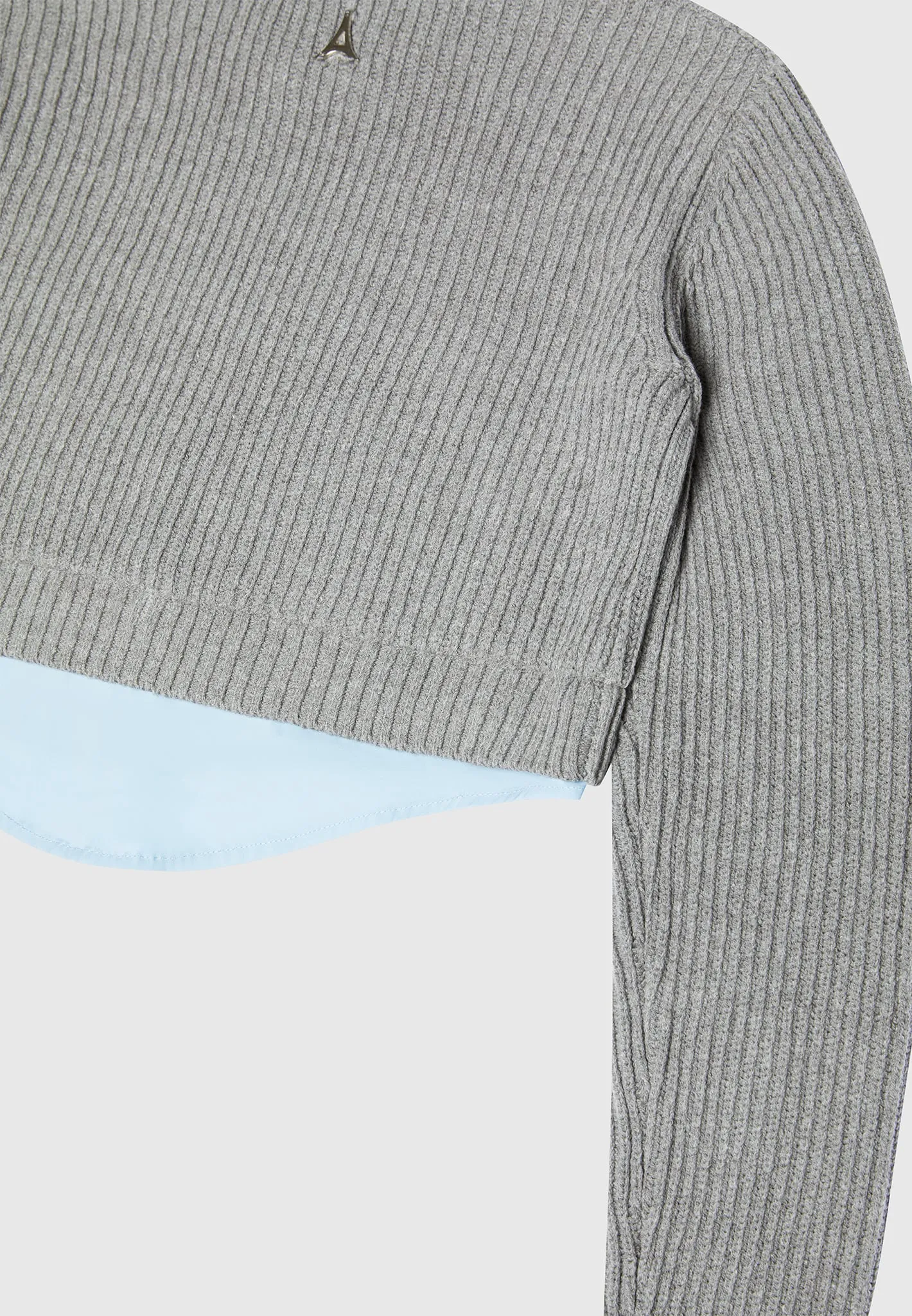 Knitted Jumper with Shirt Detail - Blue/Grey