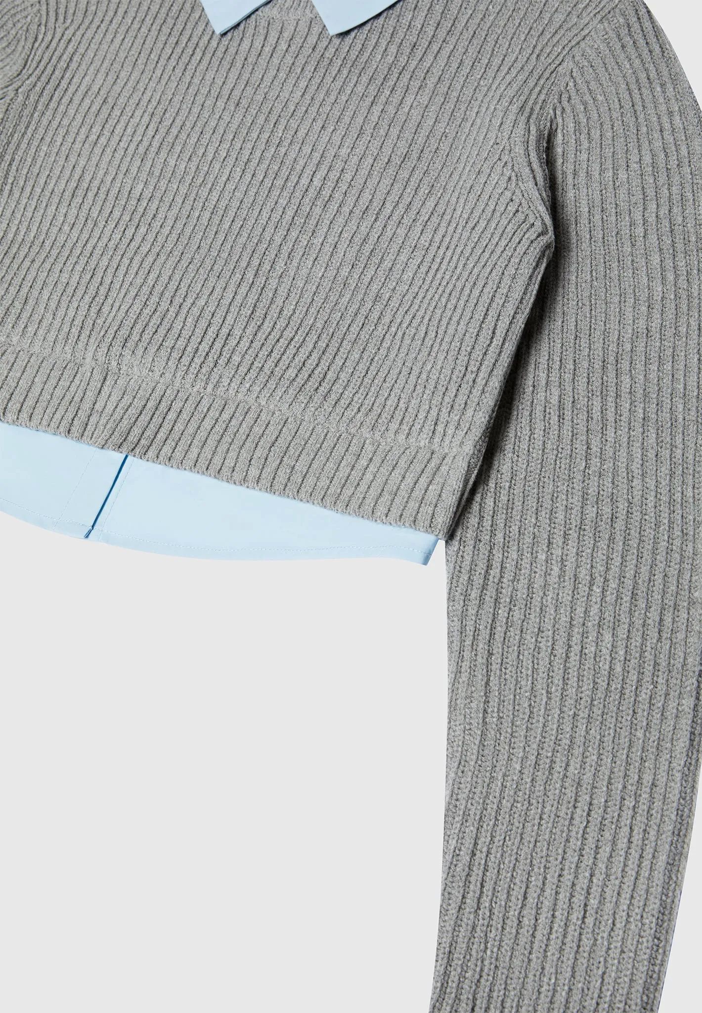 Knitted Jumper with Shirt Detail - Blue/Grey