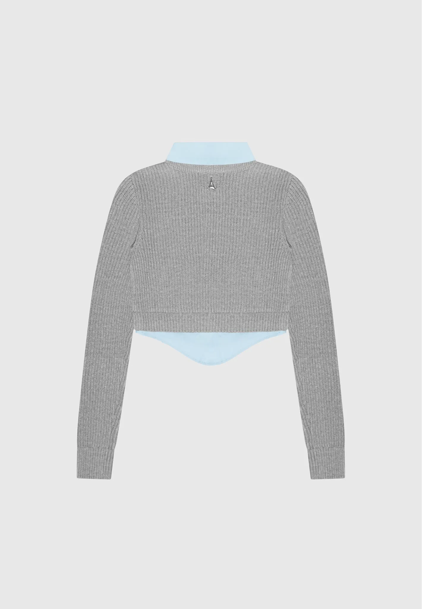 Knitted Jumper with Shirt Detail - Blue/Grey
