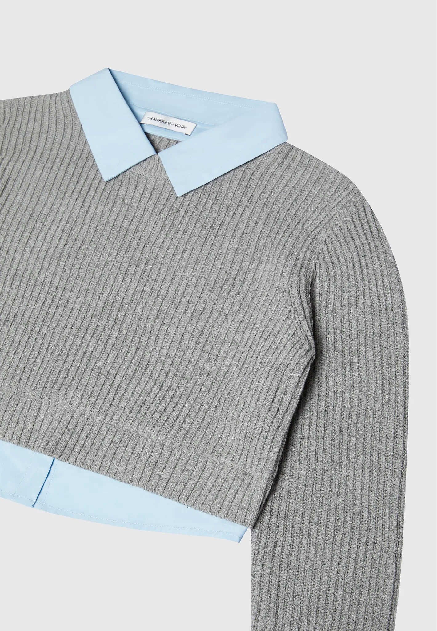 Knitted Jumper with Shirt Detail - Blue/Grey