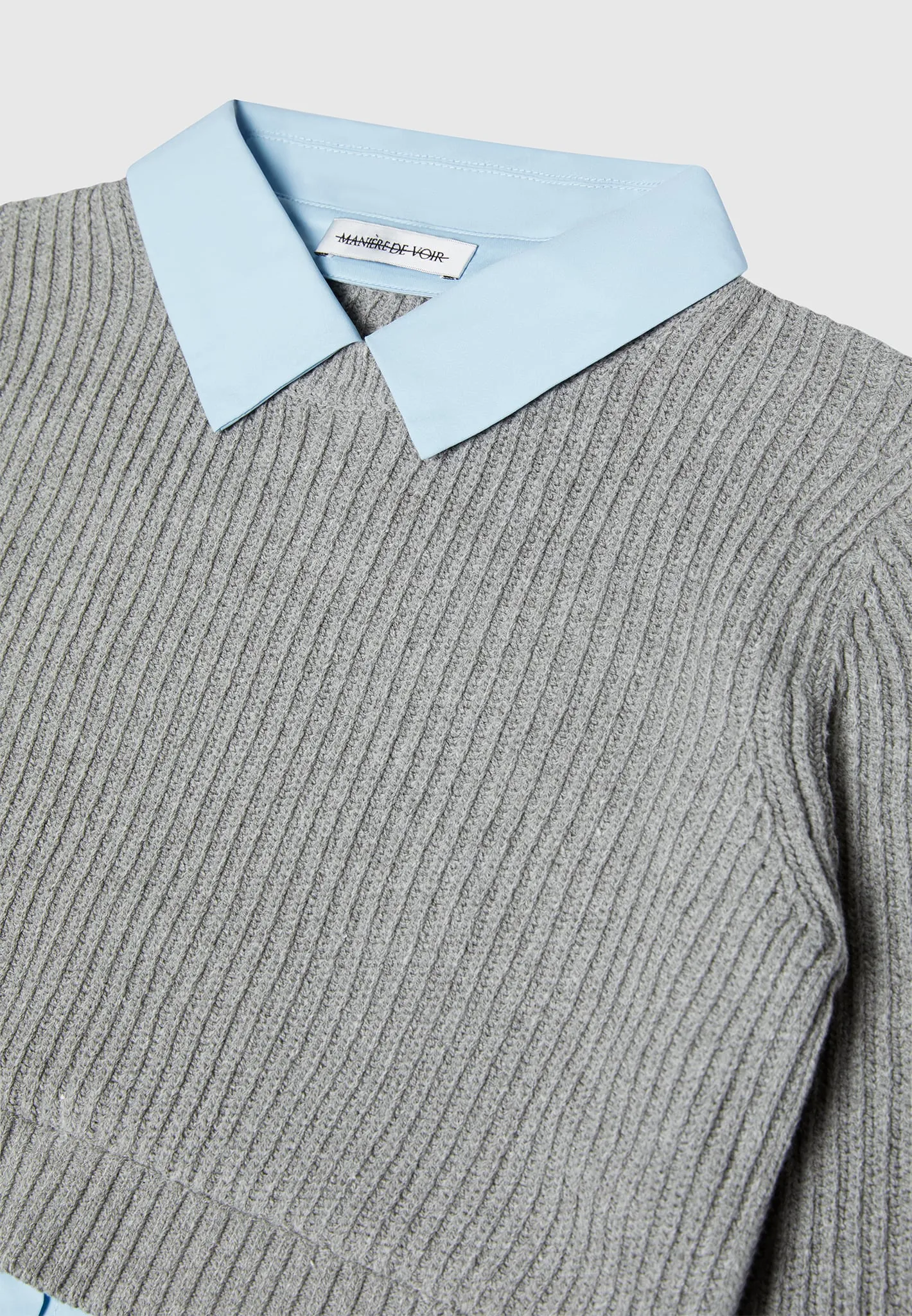 Knitted Jumper with Shirt Detail - Blue/Grey