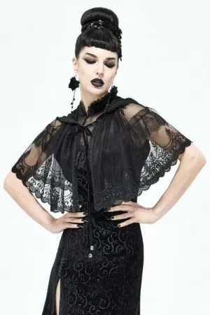 Lace Hooded Cape - Black - One Size