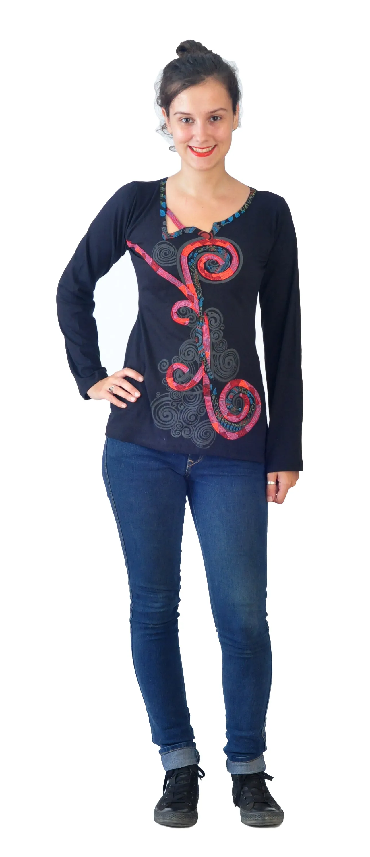 ladies-black-long-sleeve-tops-with-flower-patches-and-embroidery