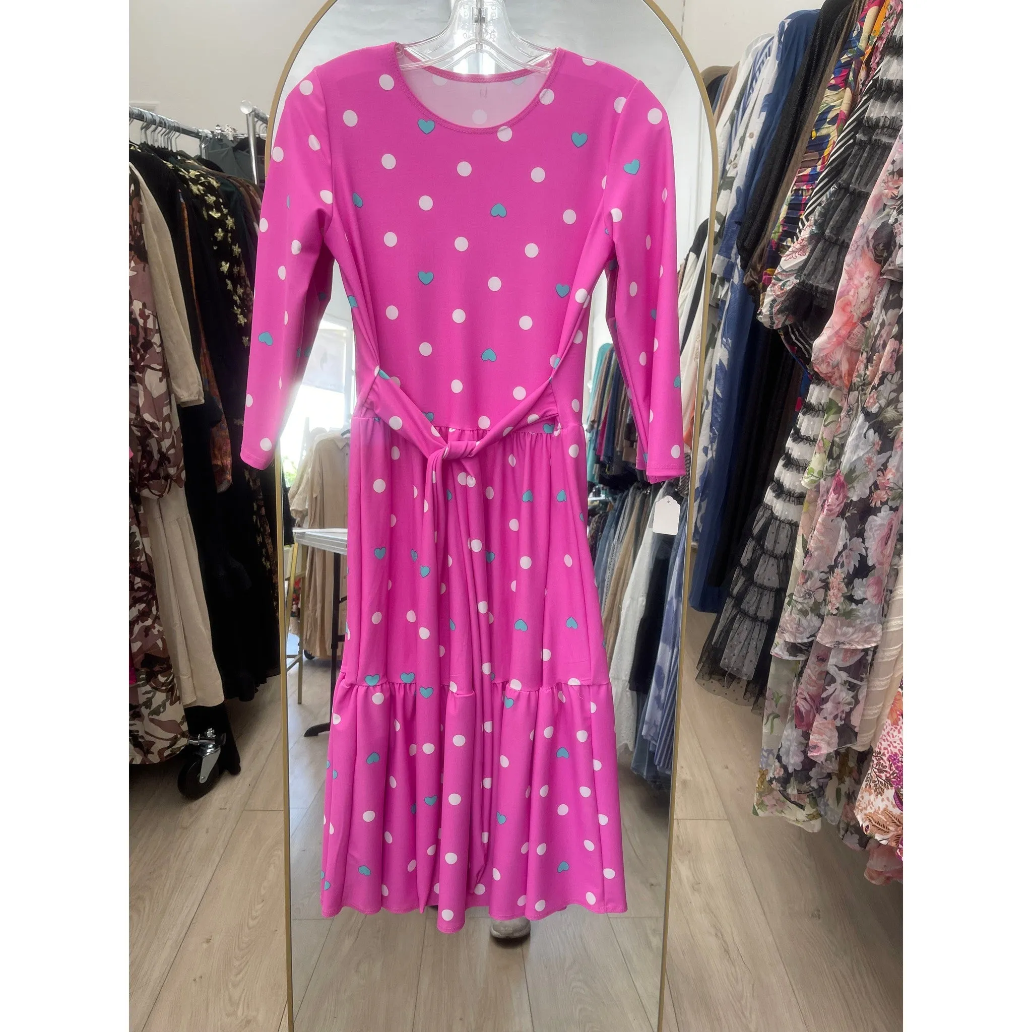 Ladies Modest Tiered Swim Dress - Pink Print, Sizes S-XL