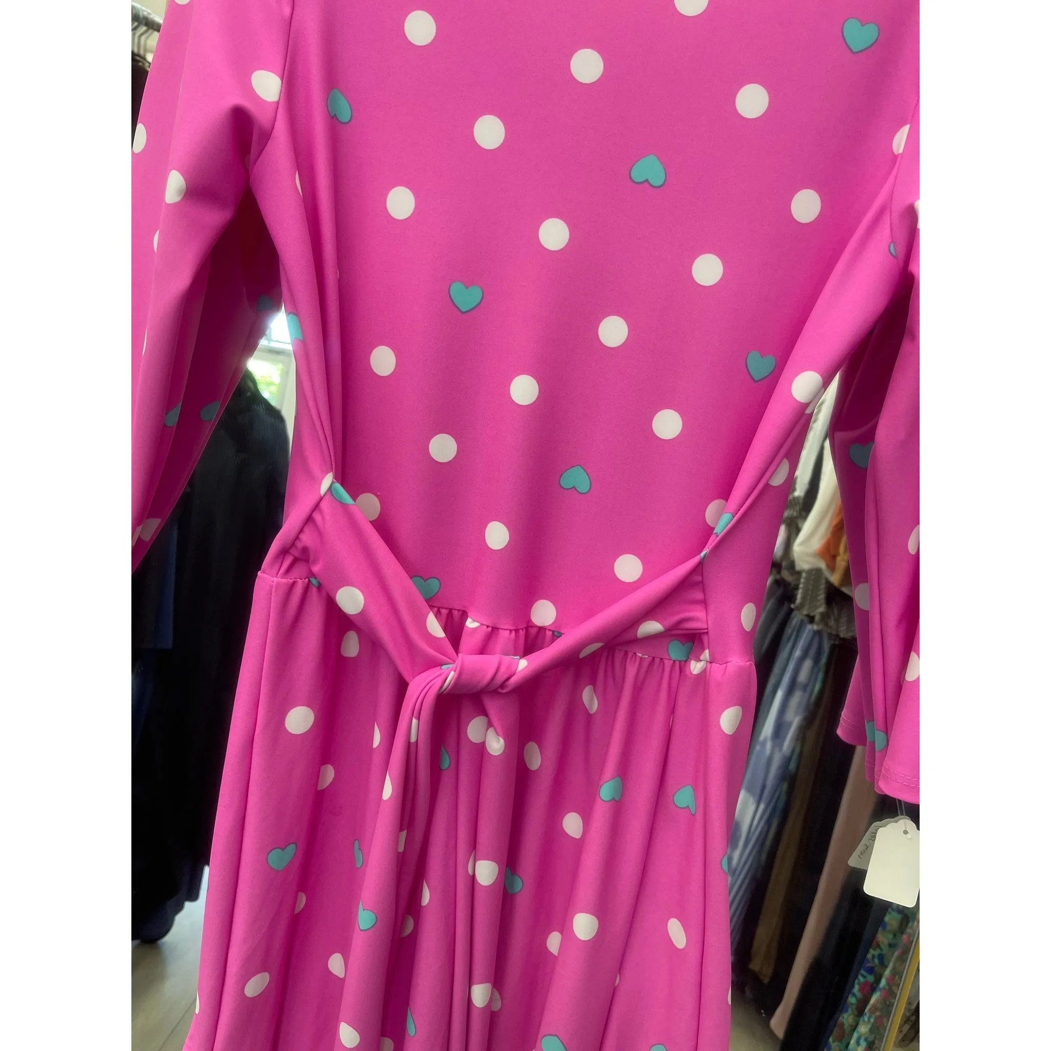Ladies Modest Tiered Swim Dress - Pink Print, Sizes S-XL