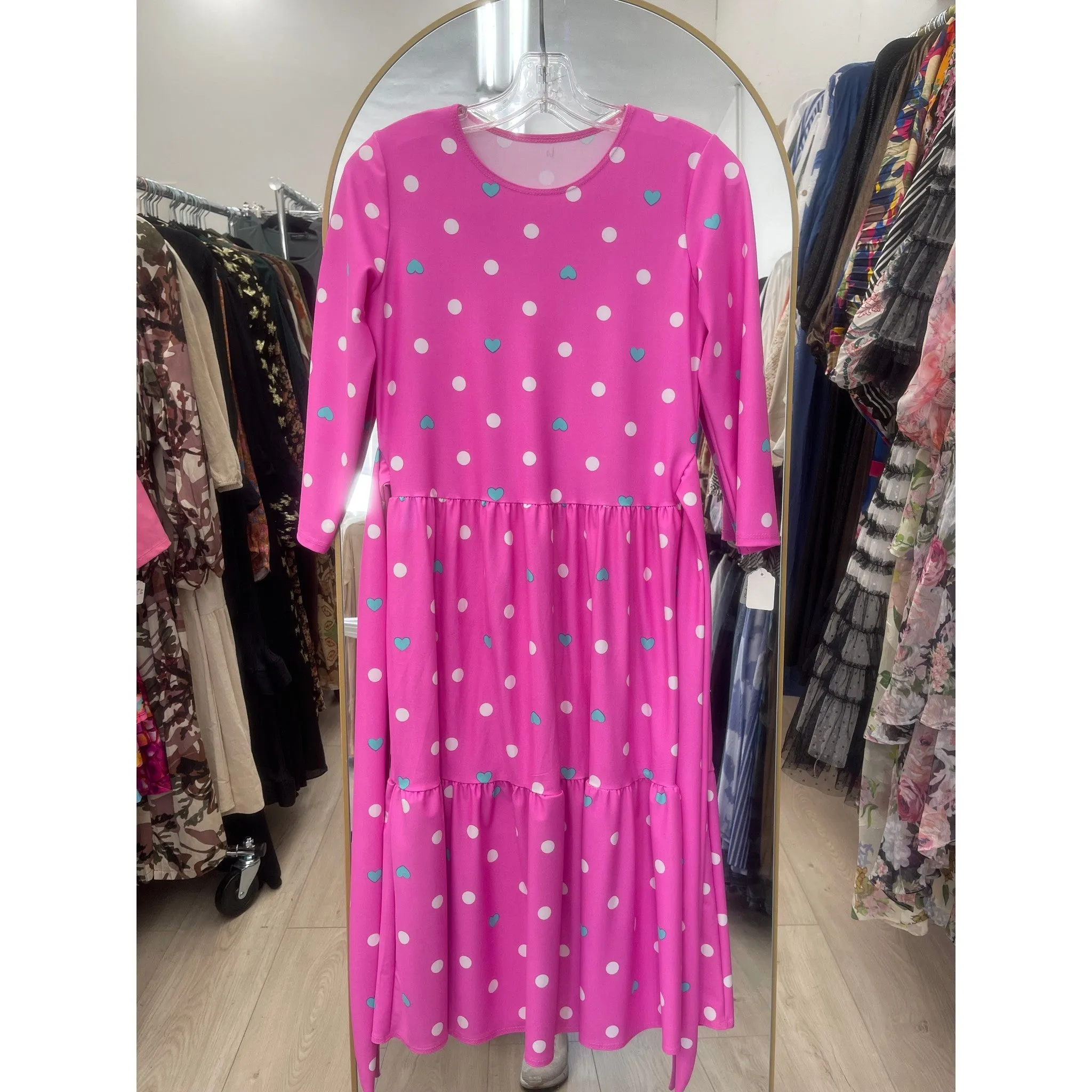 Ladies Modest Tiered Swim Dress - Pink Print, Sizes S-XL