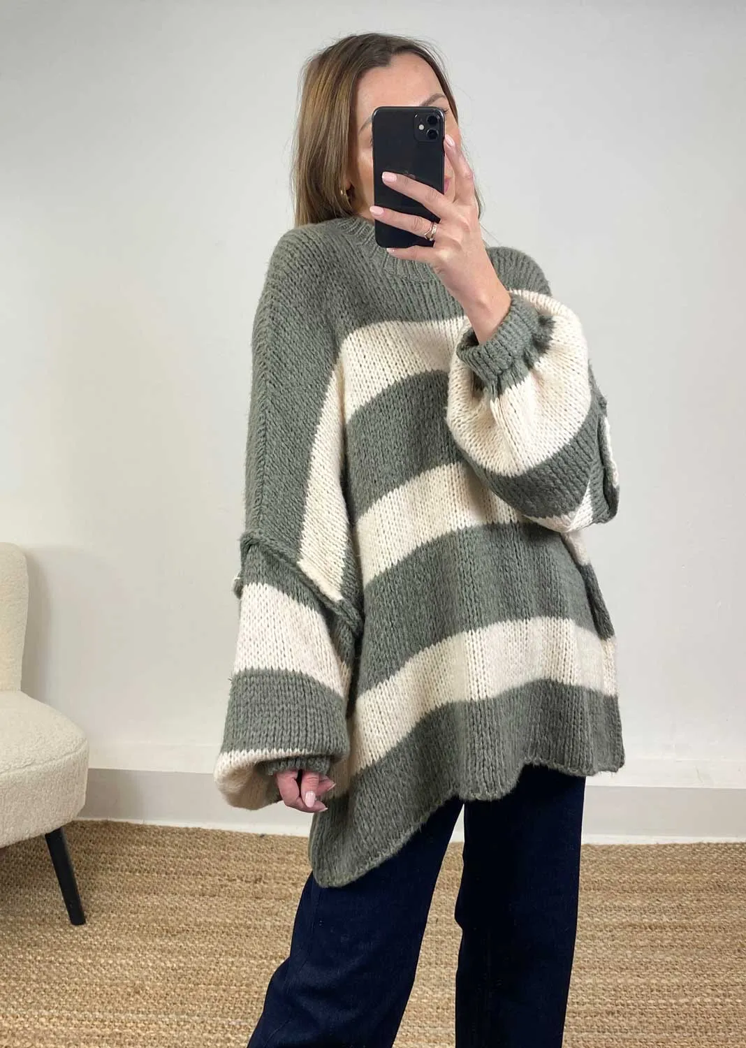 Laney Stripe Jumper in Sage Green