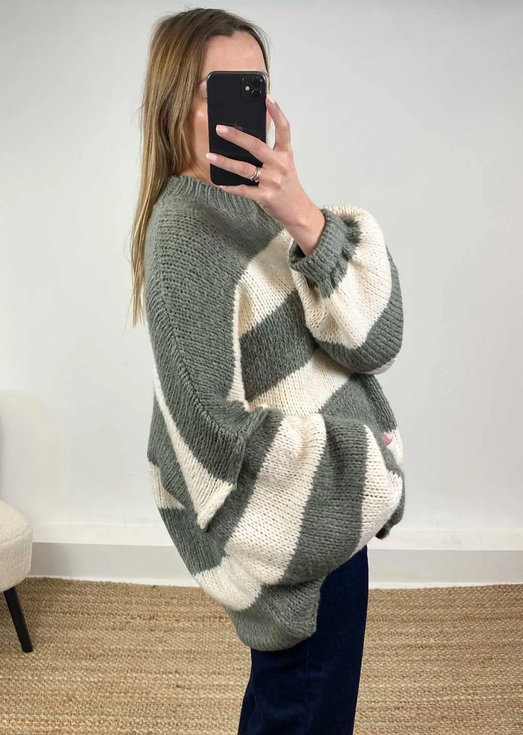 Laney Stripe Jumper in Sage Green