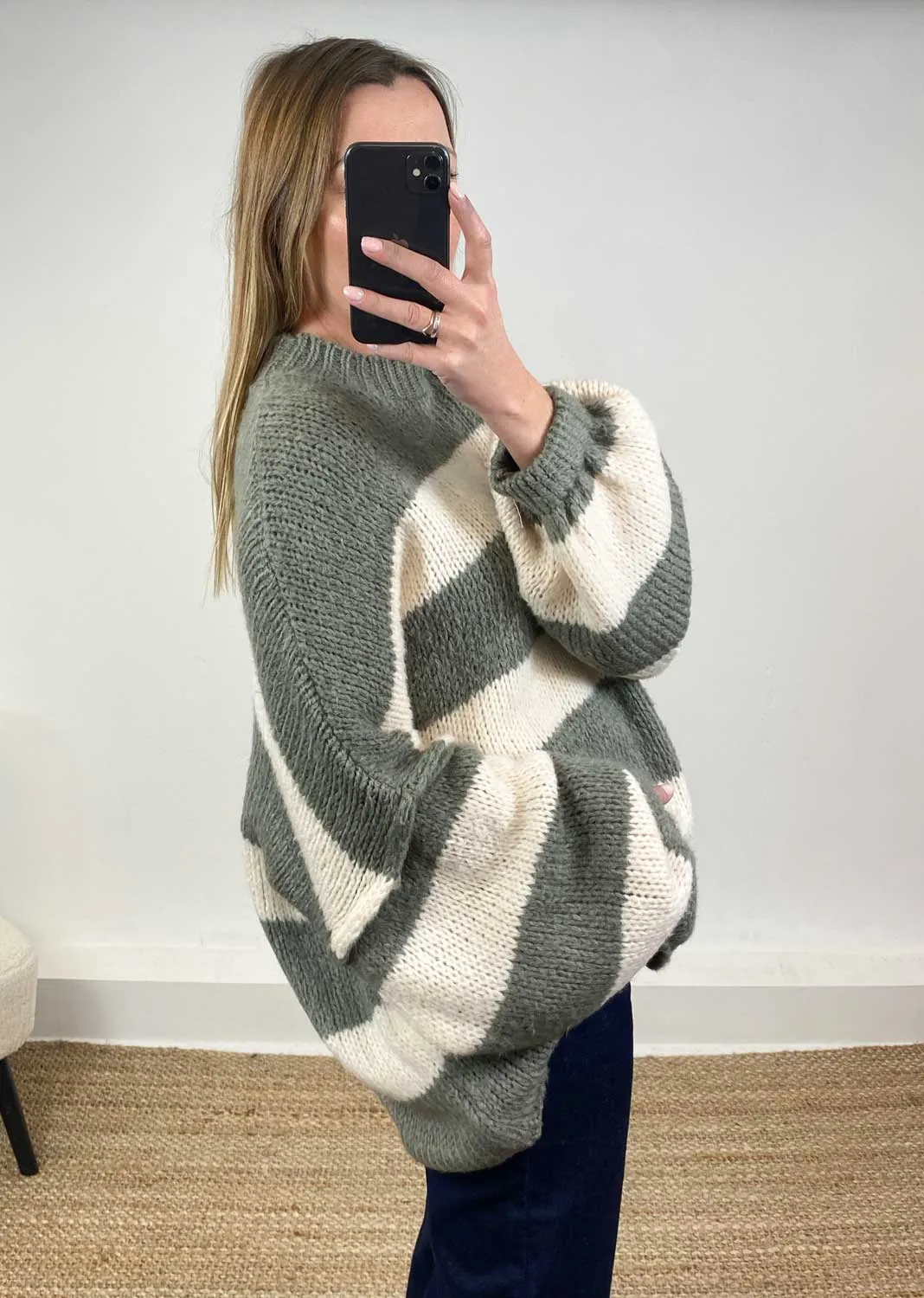 Laney Stripe Jumper in Sage Green