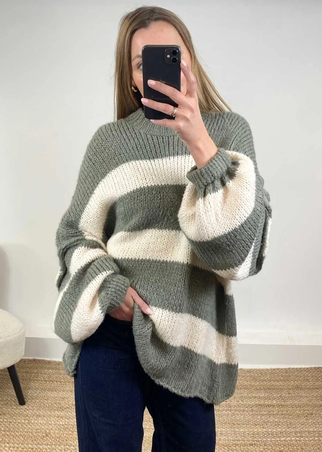 Laney Stripe Jumper in Sage Green