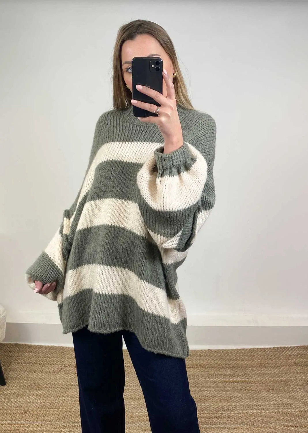 Laney Stripe Jumper in Sage Green