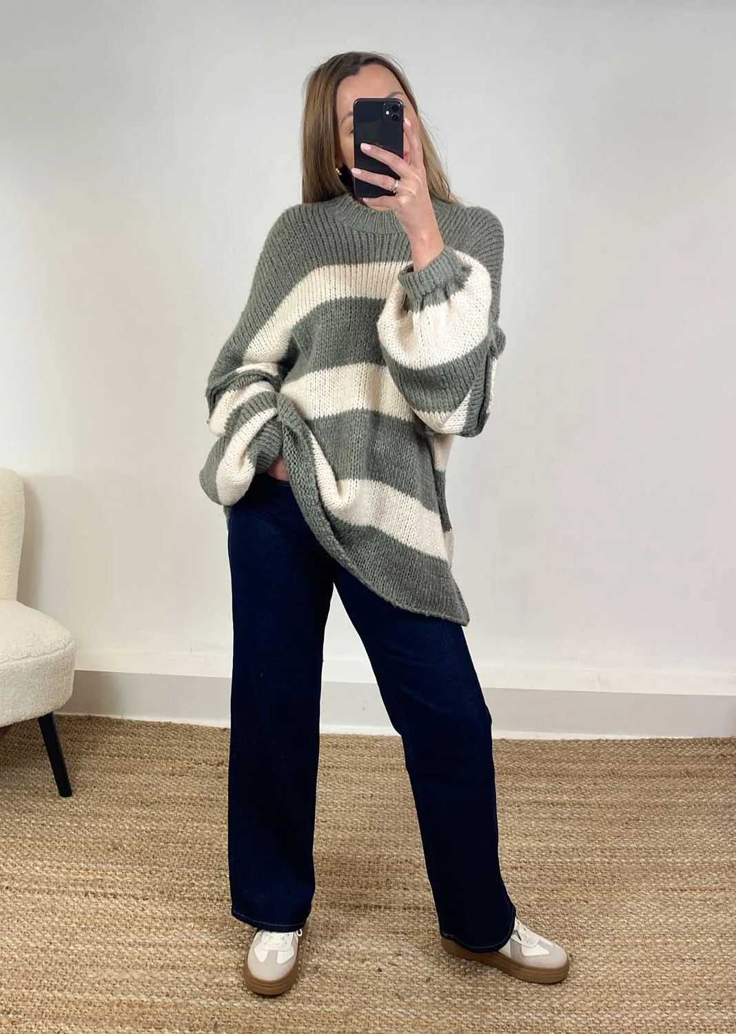 Laney Stripe Jumper in Sage Green