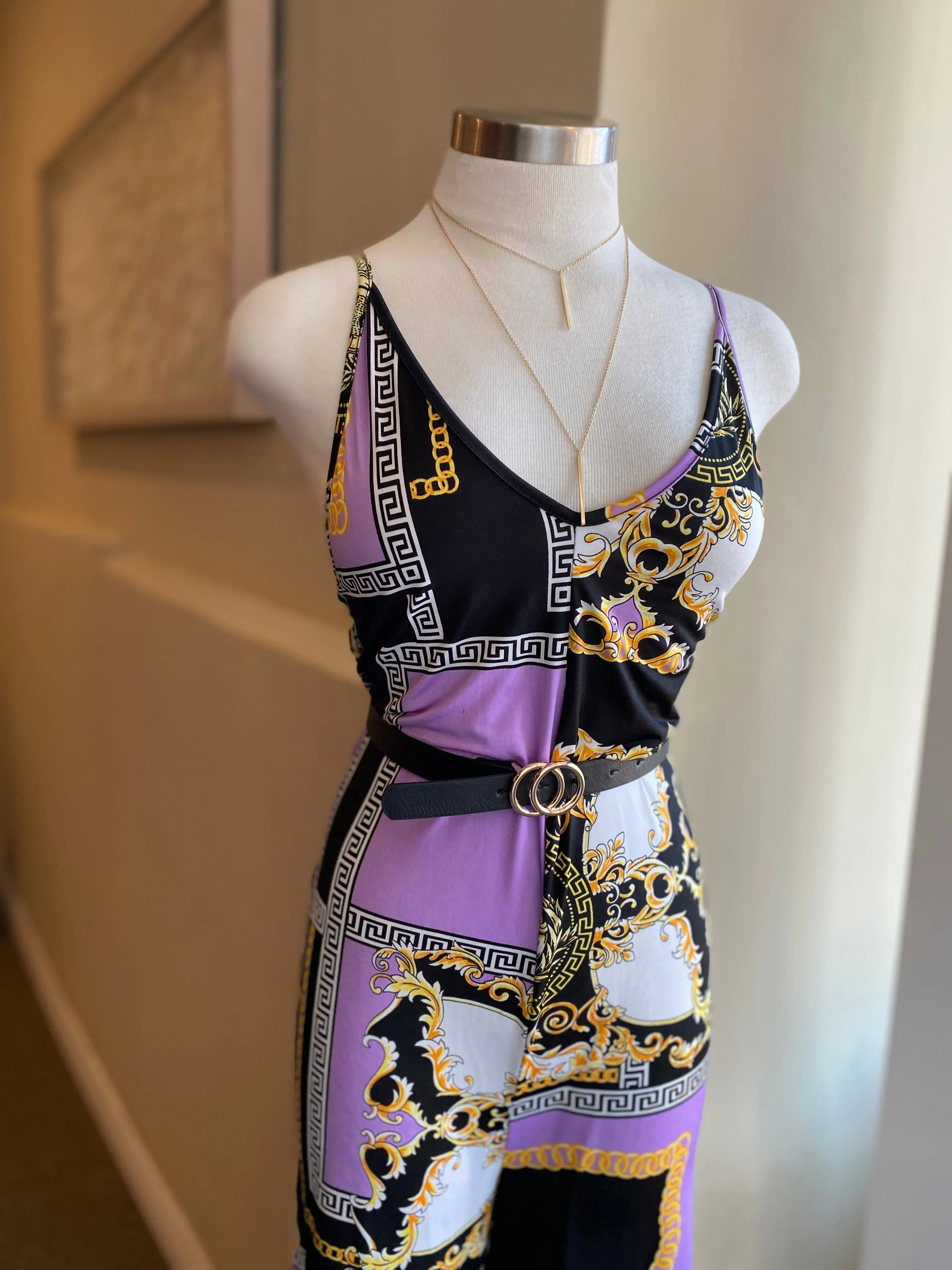 Lavender Printed Jumpsuit W/ Mask
