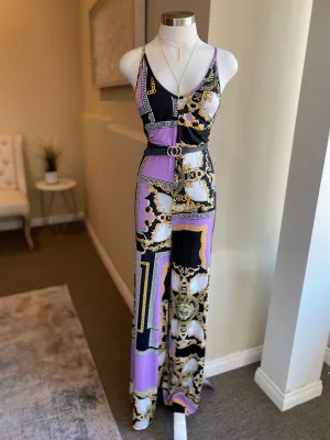 Lavender Printed Jumpsuit W/ Mask