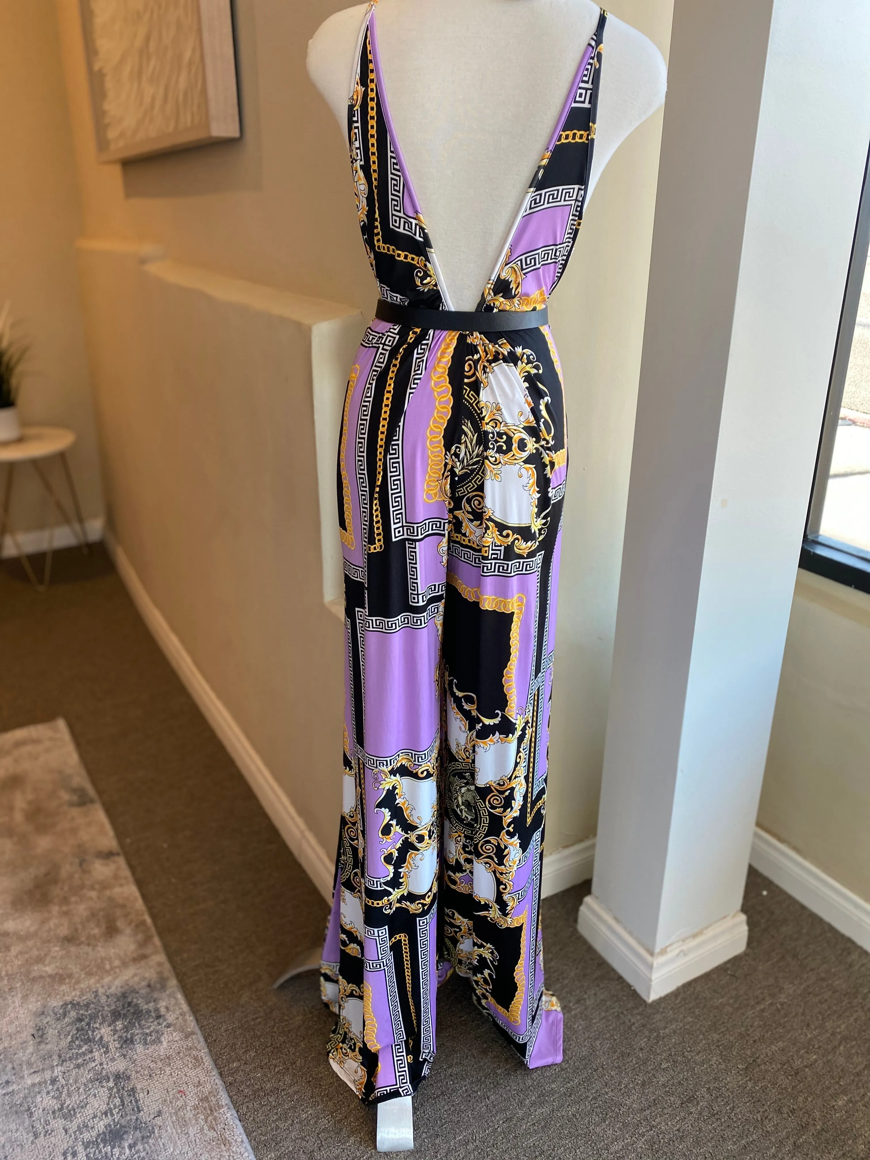 Lavender Printed Jumpsuit W/ Mask