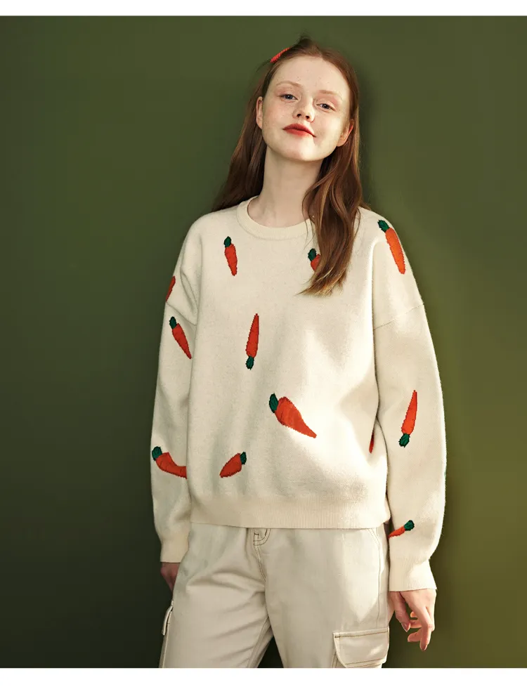 LEDDIN DESIGN CARROTS PRINT ALL OVER JUMPER IN CREAM