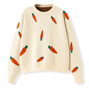 LEDDIN DESIGN CARROTS PRINT ALL OVER JUMPER IN CREAM
