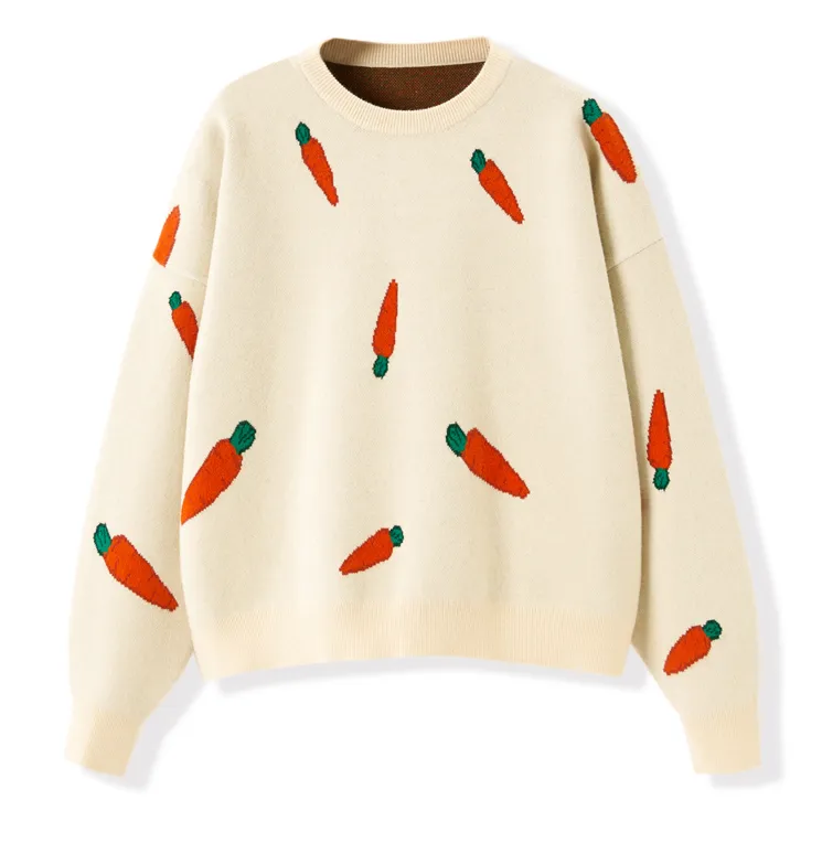 LEDDIN DESIGN CARROTS PRINT ALL OVER JUMPER IN CREAM
