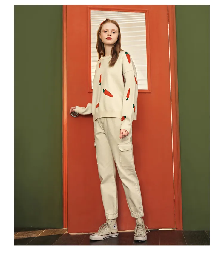 LEDDIN DESIGN CARROTS PRINT ALL OVER JUMPER IN CREAM