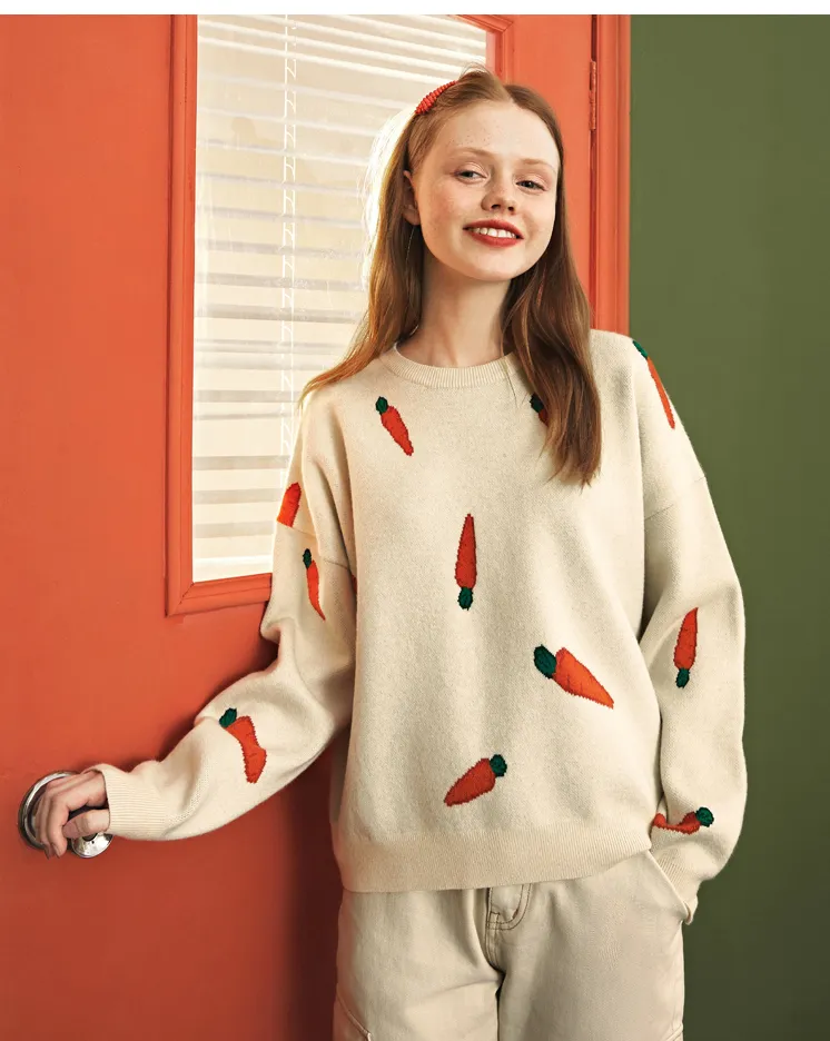 LEDDIN DESIGN CARROTS PRINT ALL OVER JUMPER IN CREAM