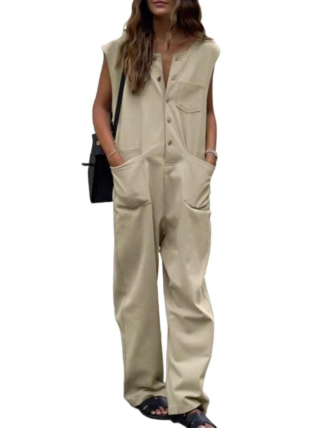 Light coffee sleeveless jumpsuit