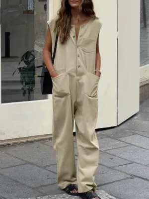 Light coffee sleeveless jumpsuit