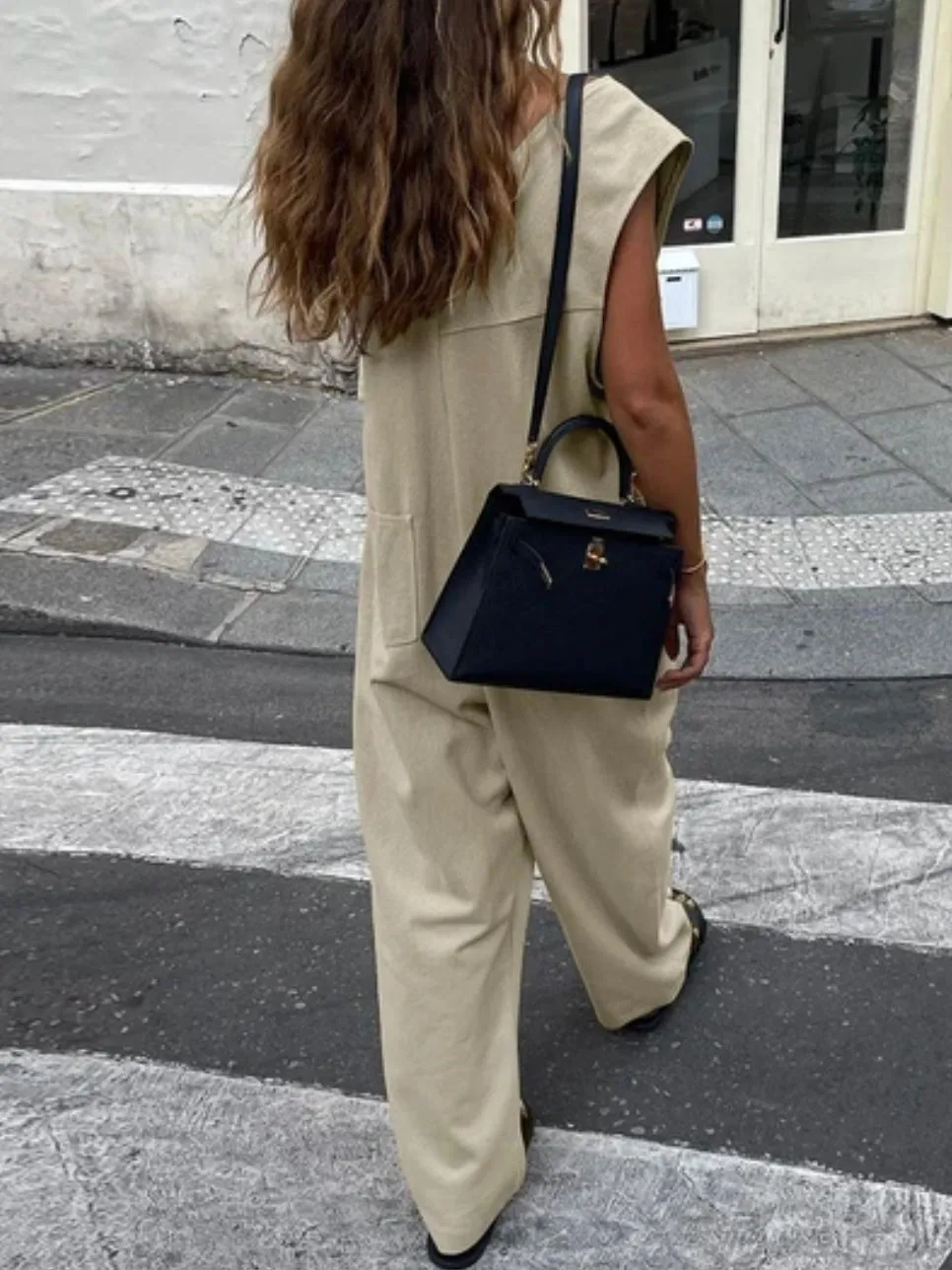 Light coffee sleeveless jumpsuit