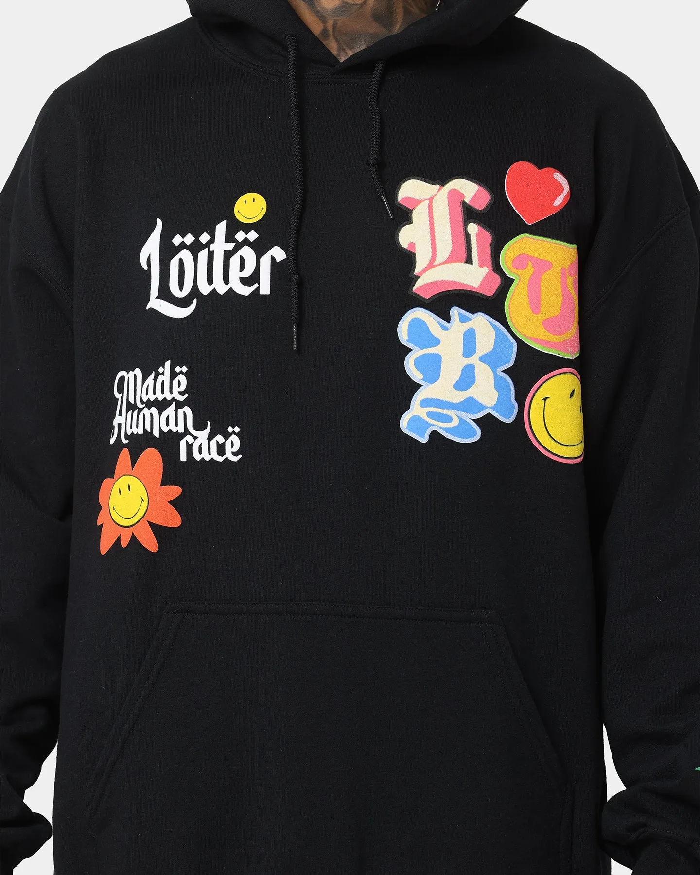 Loiter X Smiley Logo Puff Print Hoodie Black